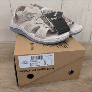 FitVille FlexiWalk V7 Women's Sandals Beige US 8.5 Wide Hook & Loop New